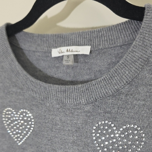 Silver Gray Crew Neck Sweater with Heart Design - Picture 2 of 5